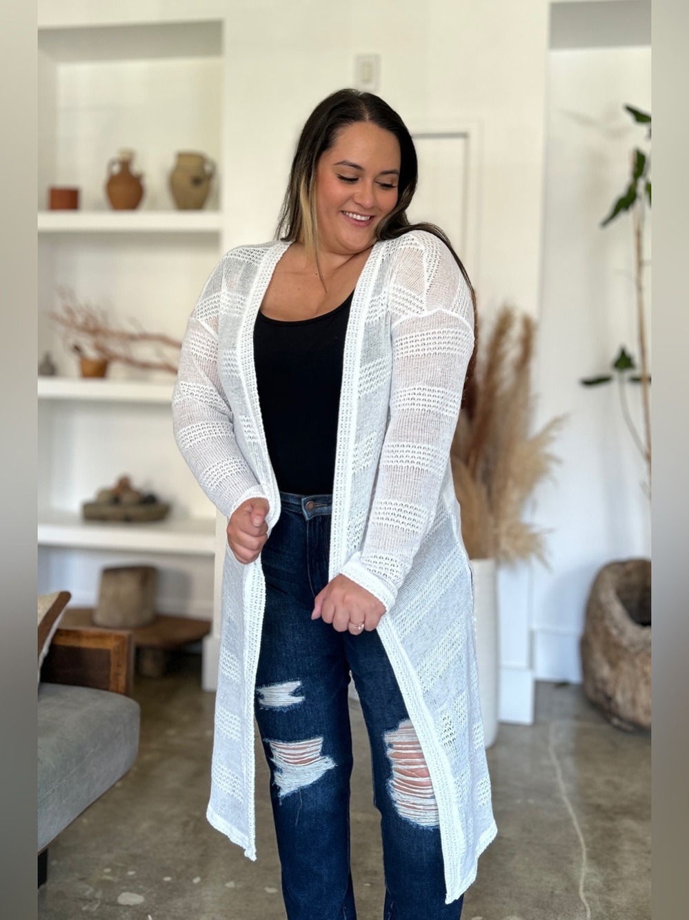 Double Take Full Size Open Front Longline Cardigan